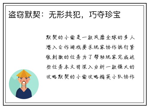 盗窃默契：无形共犯，巧夺珍宝